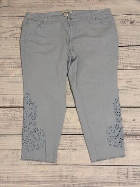 Est 1946 CATO Plus Women's Pants Size 20WP Blue W/ Eyelet Embroidery & Raw Hem